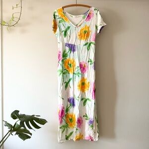 Jams World Women's Floral Sun Dress Sky Flower Short Sleeve‎ Sz M